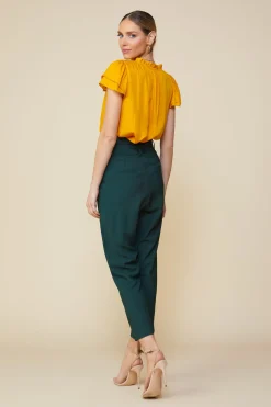 SKIES ARE BLUE Pants*Paper Bag Belted Pants Gemstonegreen