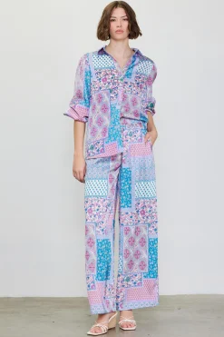 SKIES ARE BLUE Blouses|Long Sleeve Tops*Patch Print Button Down Blouse Turquoise