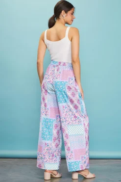 SKIES ARE BLUE Pants*Patch Print Wide-Leg Pants Turquoise
