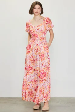 SKIES ARE BLUE Maxi Dresses*Peachy Floral Print Maxi Dress Apricot