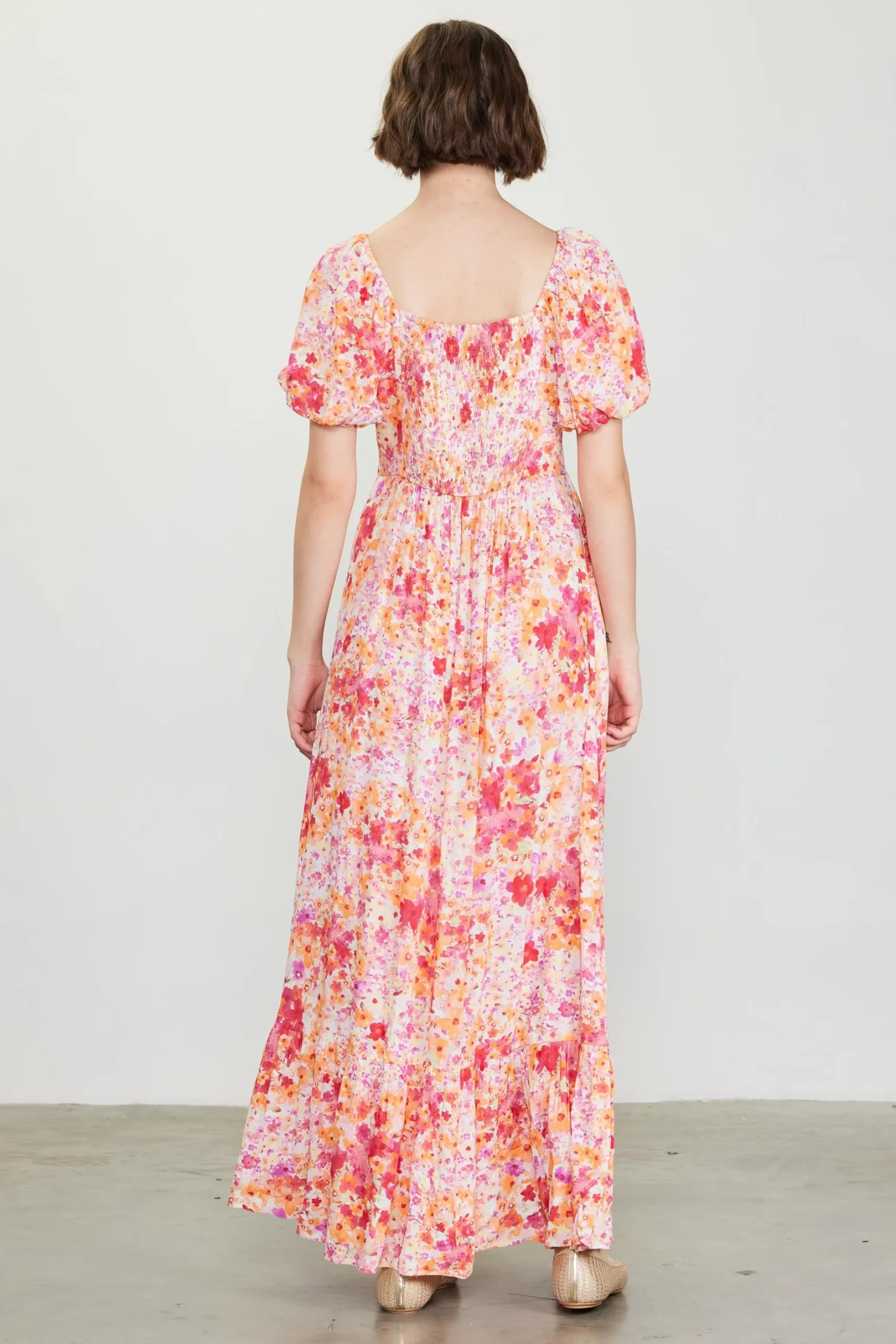 SKIES ARE BLUE Maxi Dresses*Peachy Floral Print Maxi Dress Apricot