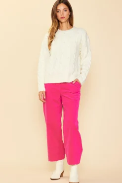 SKIES ARE BLUE Long Sleeve Tops|Sweaters*Pearl Detail Cable Knit Sweater Cream