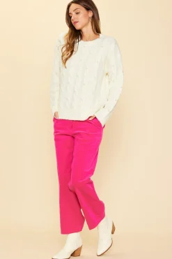 SKIES ARE BLUE Long Sleeve Tops|Sweaters*Pearl Detail Cable Knit Sweater Cream