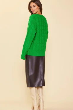 SKIES ARE BLUE Sweaters*Pearl Detail Cable Knit Sweater Spearmint