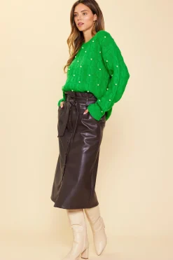 SKIES ARE BLUE Sweaters*Pearl Detail Cable Knit Sweater Spearmint