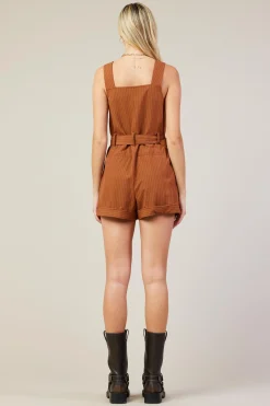 SKIES ARE BLUE Jumpsuits*Pinstripe Buttondown Romper Tuscantan