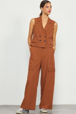SKIES ARE BLUE Pants*Pinstriped Cargo Wide Leg Pants Tuscantan