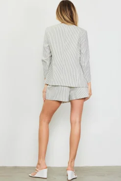 SKIES ARE BLUE Blazers*Pinstriped Shirred Sleeve Blazer Ivory-navy