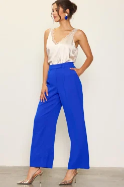 SKIES ARE BLUE Pants*Pintuck Wide Leg Trousers Neonblue