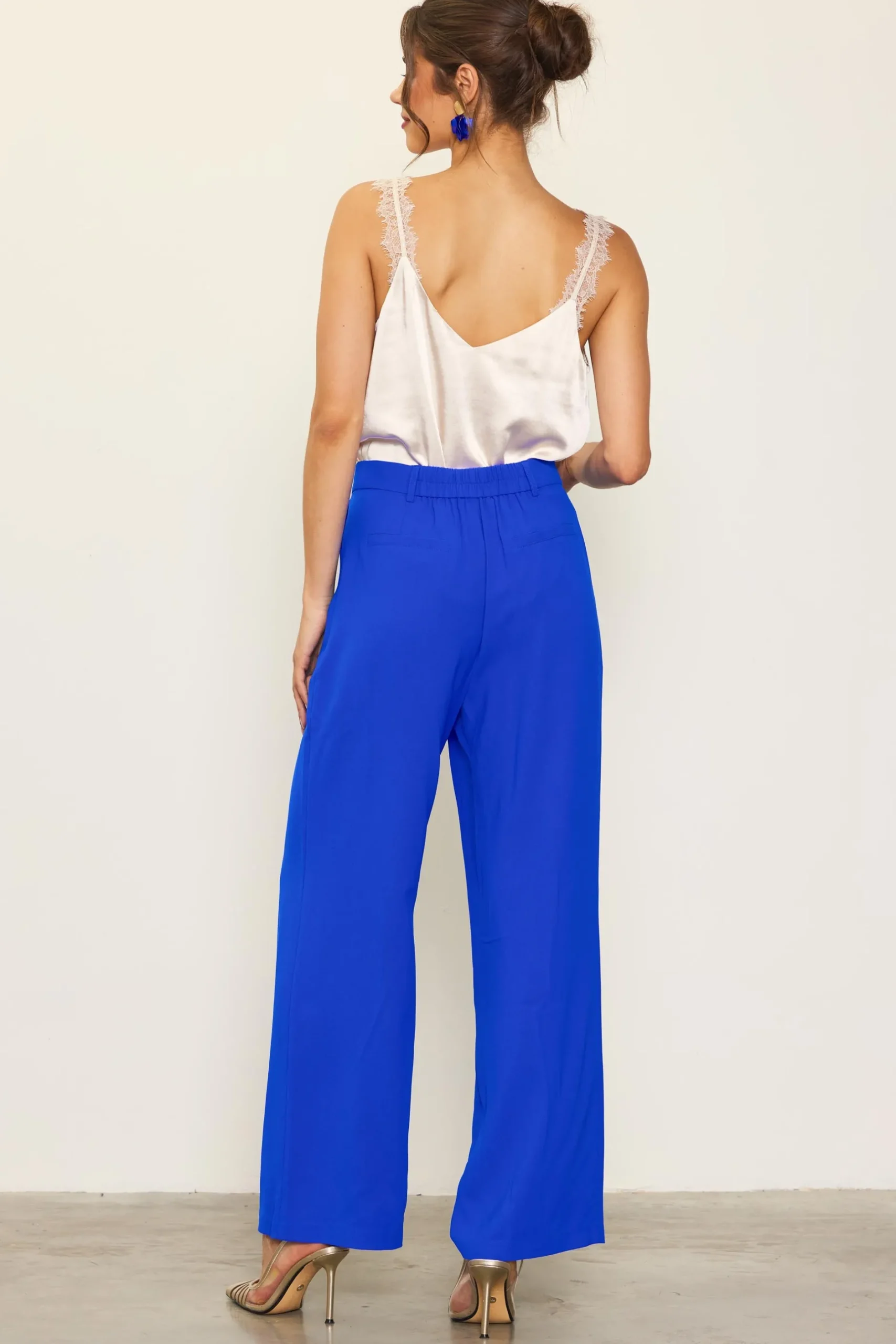 SKIES ARE BLUE Pants*Pintuck Wide Leg Trousers Neonblue