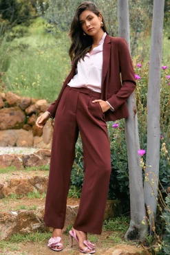 SKIES ARE BLUE Pants*Pintuck Wide Leg Trousers Chocolate