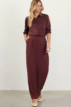 SKIES ARE BLUE Pants*Pintuck Wide Leg Trousers Chocolate
