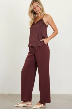 SKIES ARE BLUE Pants*Pintuck Wide Leg Trousers Chocolate