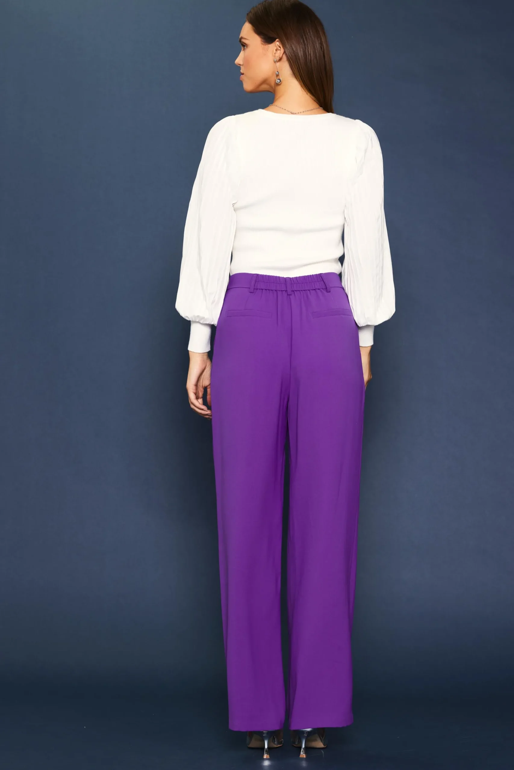SKIES ARE BLUE Pants*Pintuck Wide Leg Trousers Grape