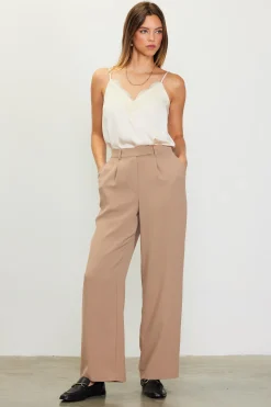 SKIES ARE BLUE Pants*Pintuck Wide Leg Trousers Tan