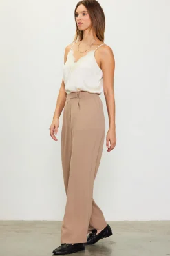 SKIES ARE BLUE Pants*Pintuck Wide Leg Trousers Tan