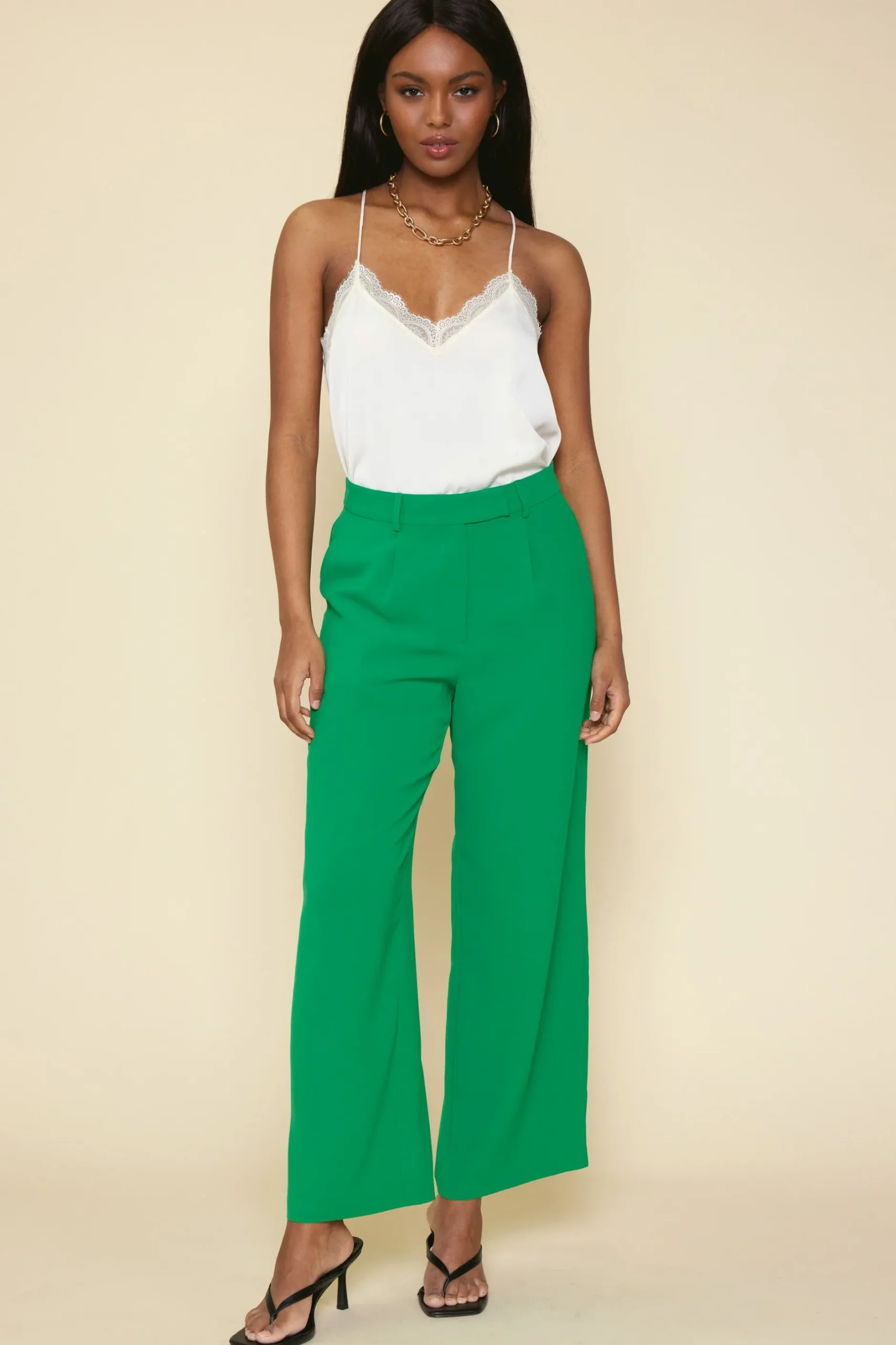 SKIES ARE BLUE Pants*Pintuck Wide Leg Trousers Kelly-green