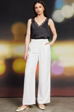 SKIES ARE BLUE Pants*Pintuck Wide Leg Trousers Cream