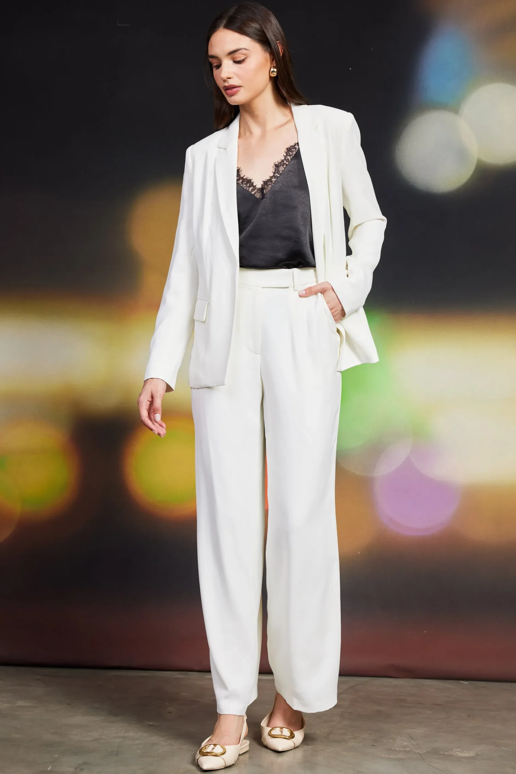 SKIES ARE BLUE Pants*Pintuck Wide Leg Trousers Cream