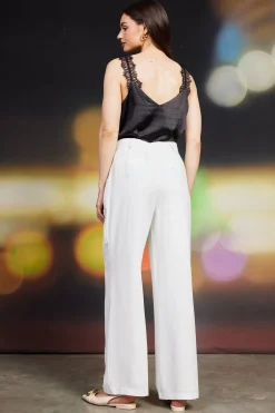 SKIES ARE BLUE Pants*Pintuck Wide Leg Trousers Cream