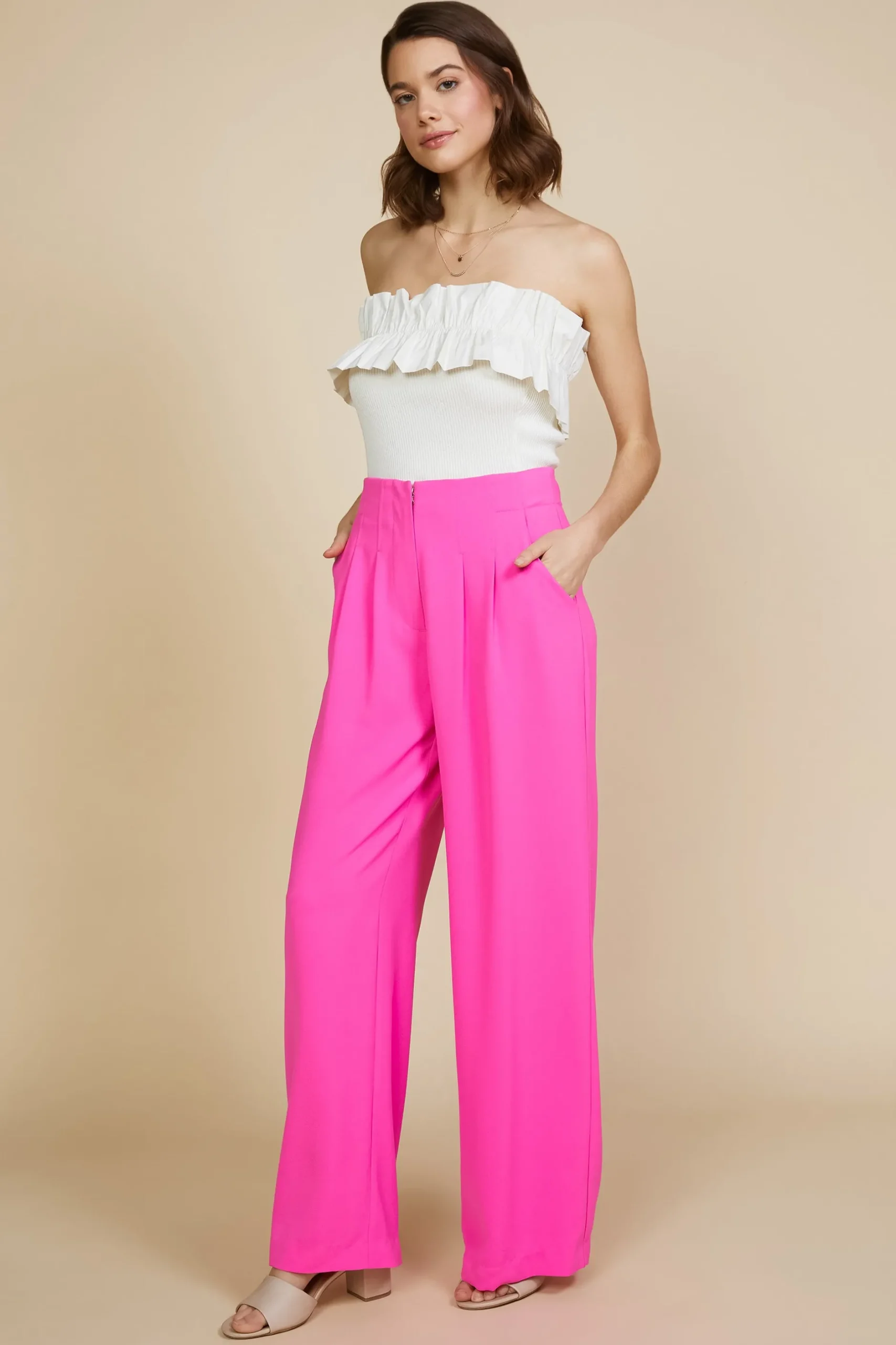 SKIES ARE BLUE Pants*Pintuck Wide Pants Prettyinpink