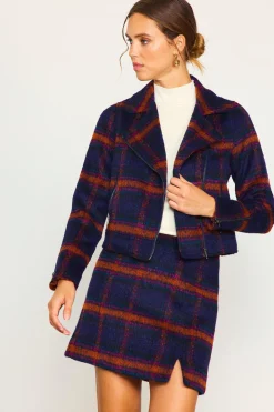 SKIES ARE BLUE Outerwear|Blazers*Plaid Moto Jacket Navy-teal