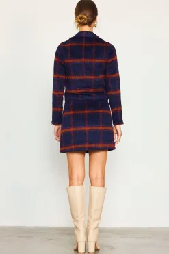 SKIES ARE BLUE Outerwear|Blazers*Plaid Moto Jacket Navy-teal