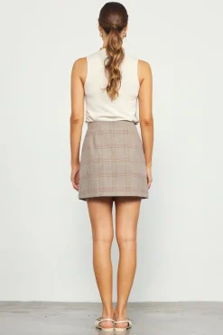 SKIES ARE BLUE Skirts|Shorts*Plaid Side Slit Mini Skirt Brown