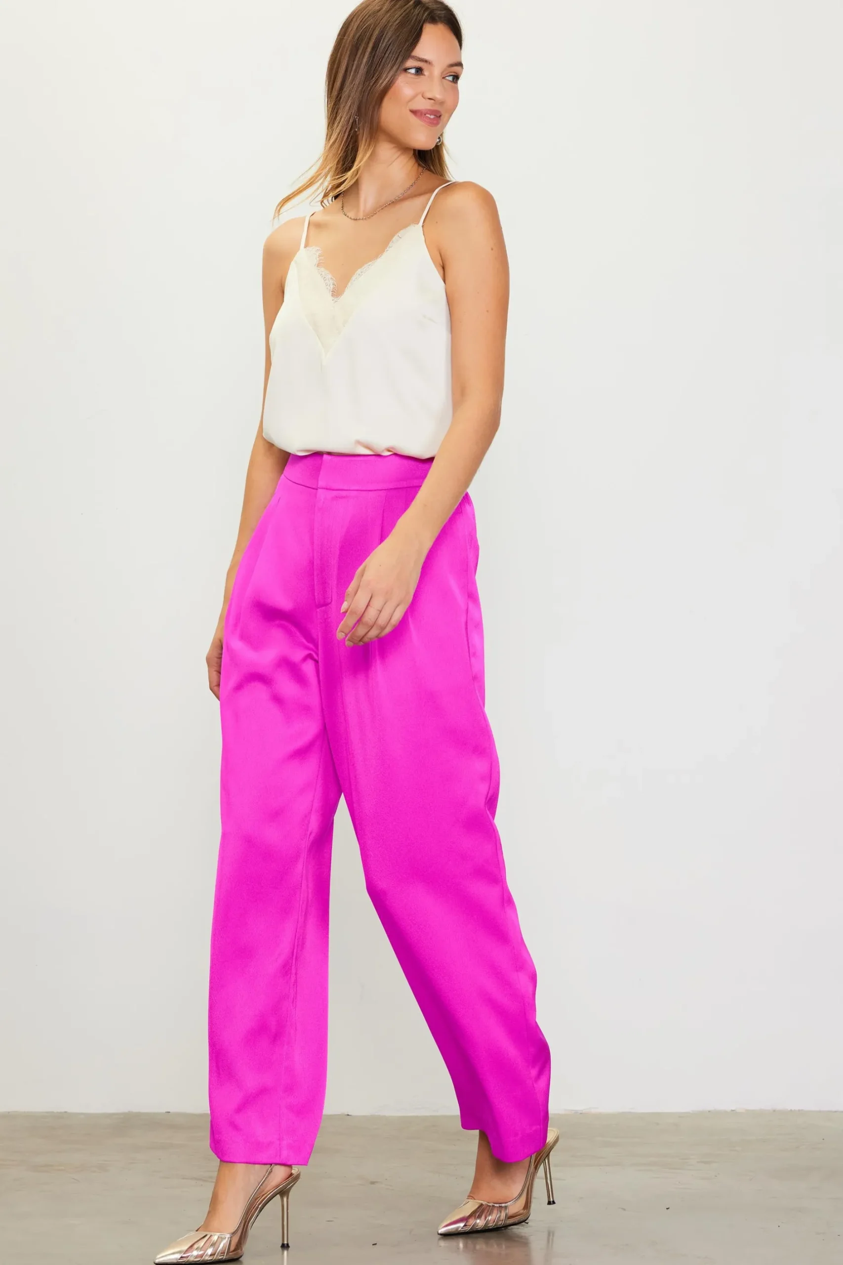 SKIES ARE BLUE Pants*Pleat Wide Leg Trousers Magenta