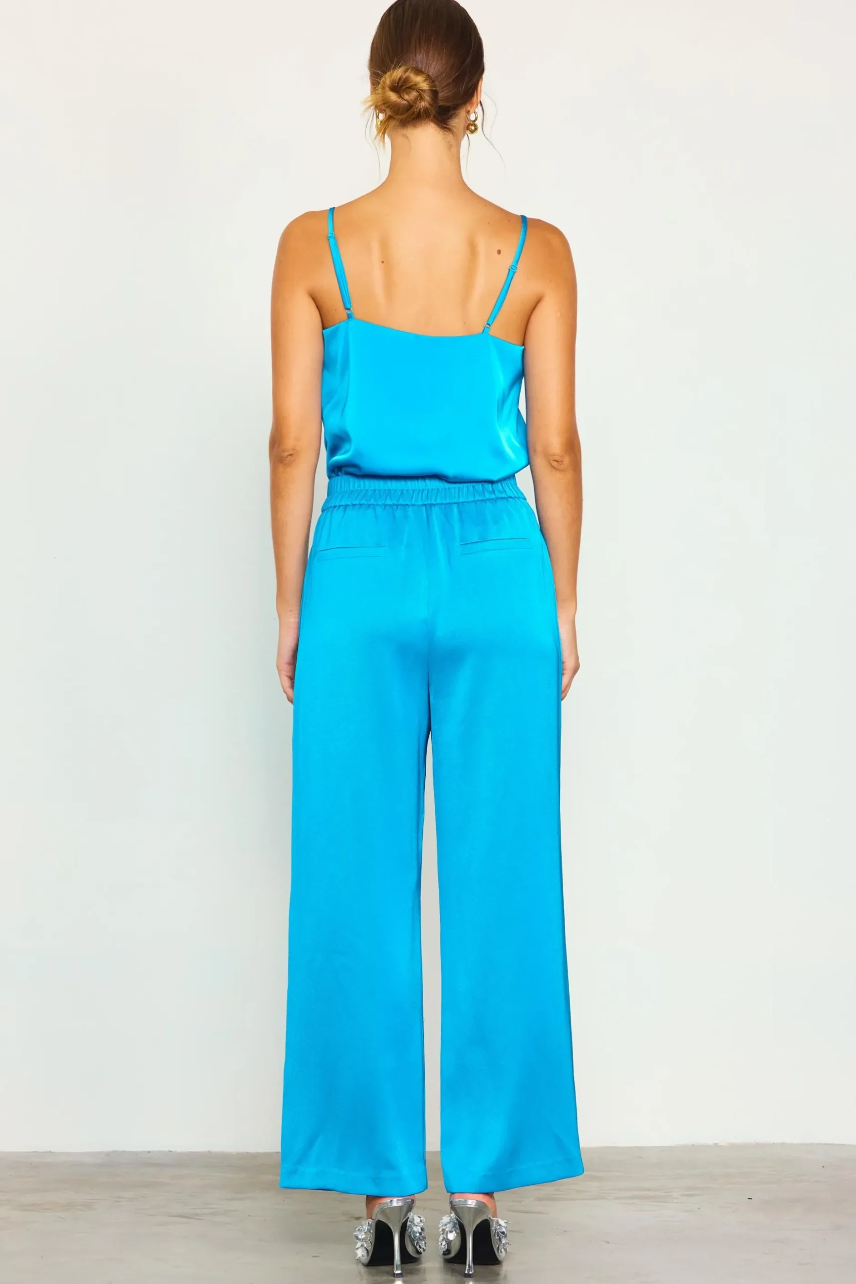 SKIES ARE BLUE Pants*Pleat Wide Leg Trousers Turquoise
