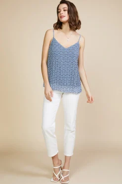 SKIES ARE BLUE Sleeveless Tops*Pleated Cami Top Navy