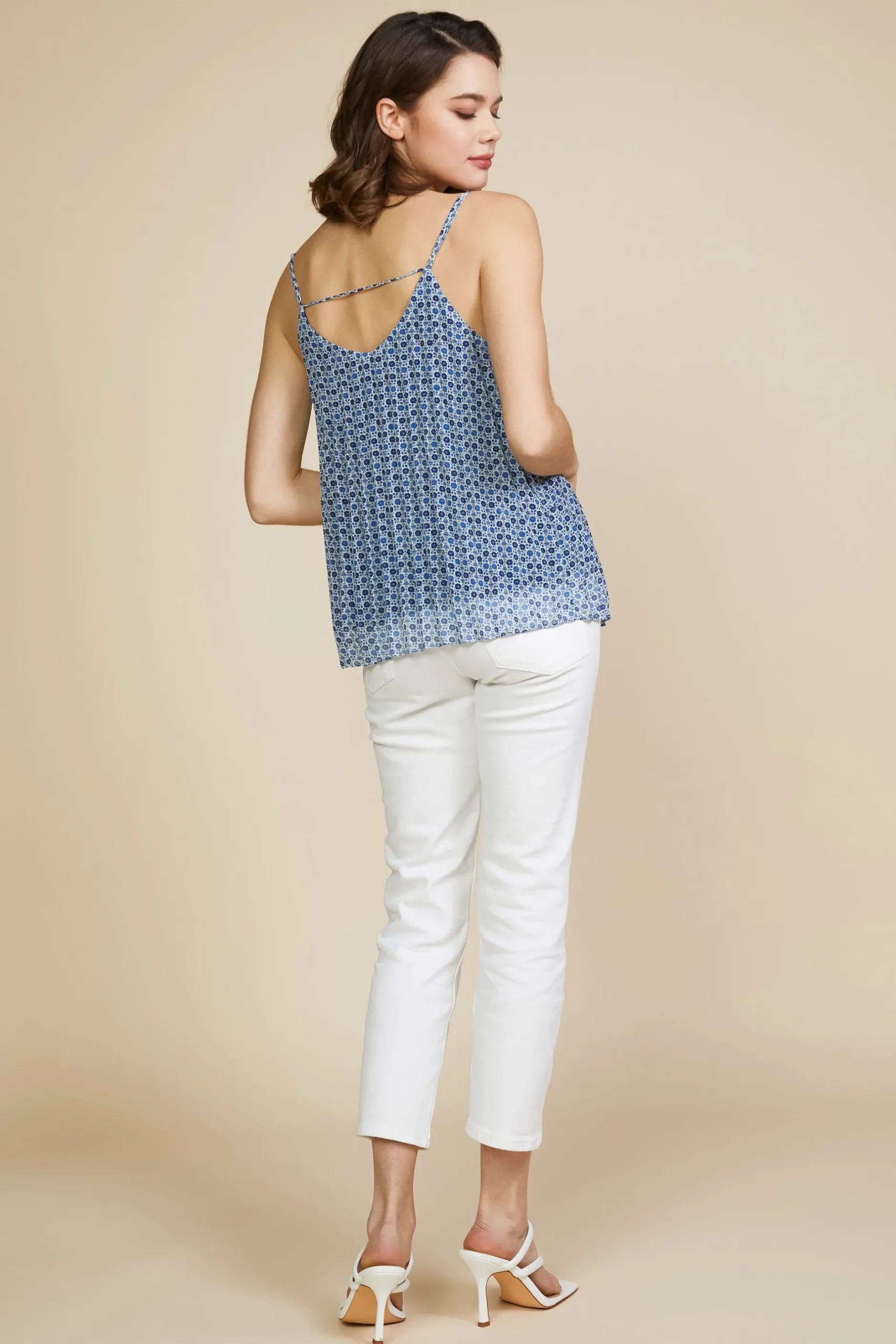 SKIES ARE BLUE Sleeveless Tops*Pleated Cami Top Navy