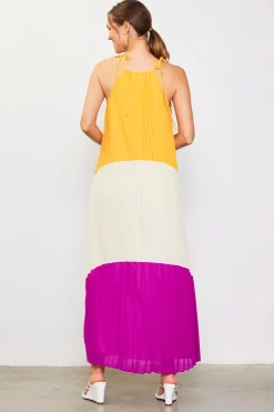 SKIES ARE BLUE Maxi Dresses*Pleated Color Block Maxi Dress Mangoorchid