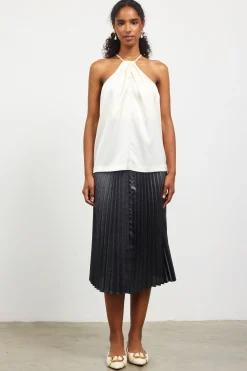 SKIES ARE BLUE Sleeveless Tops*Pleated Detailing Halter Top Cream