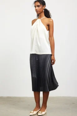 SKIES ARE BLUE Sleeveless Tops*Pleated Detailing Halter Top Cream