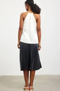 SKIES ARE BLUE Sleeveless Tops*Pleated Detailing Halter Top Cream