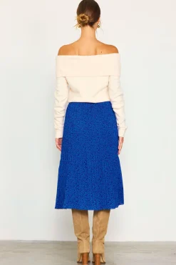 SKIES ARE BLUE Skirts*Pleated Floral Midi Skirt Cobalt