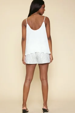 SKIES ARE BLUE Sleeveless Tops*Pleated Lace Detail Cami Top Offwhite