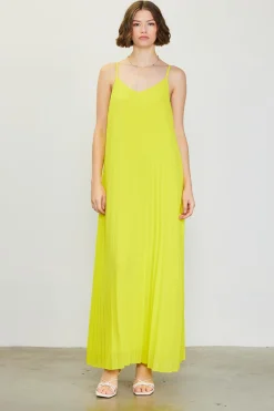 SKIES ARE BLUE Maxi Dresses*Pleated Maxi Dress Limeyellow