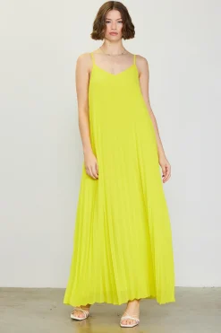 SKIES ARE BLUE Maxi Dresses*Pleated Maxi Dress Limeyellow