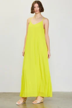 SKIES ARE BLUE Maxi Dresses*Pleated Maxi Dress Limeyellow