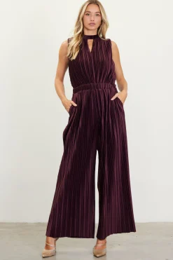 SKIES ARE BLUE Jumpsuits*Pleated Velvet Jumpsuit Chocolate