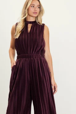 SKIES ARE BLUE Jumpsuits*Pleated Velvet Jumpsuit Chocolate