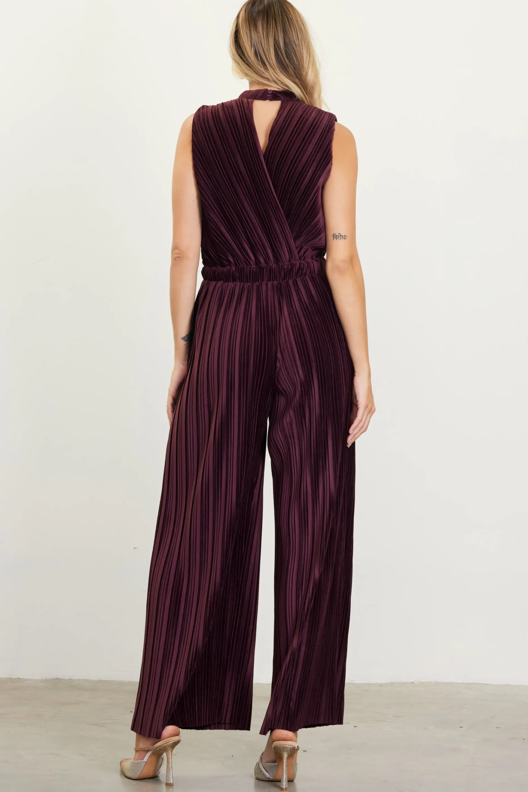 SKIES ARE BLUE Jumpsuits*Pleated Velvet Jumpsuit Chocolate