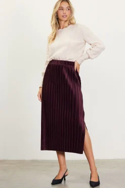 SKIES ARE BLUE Skirts*Pleated Velvet Midi Skirt Chocolate
