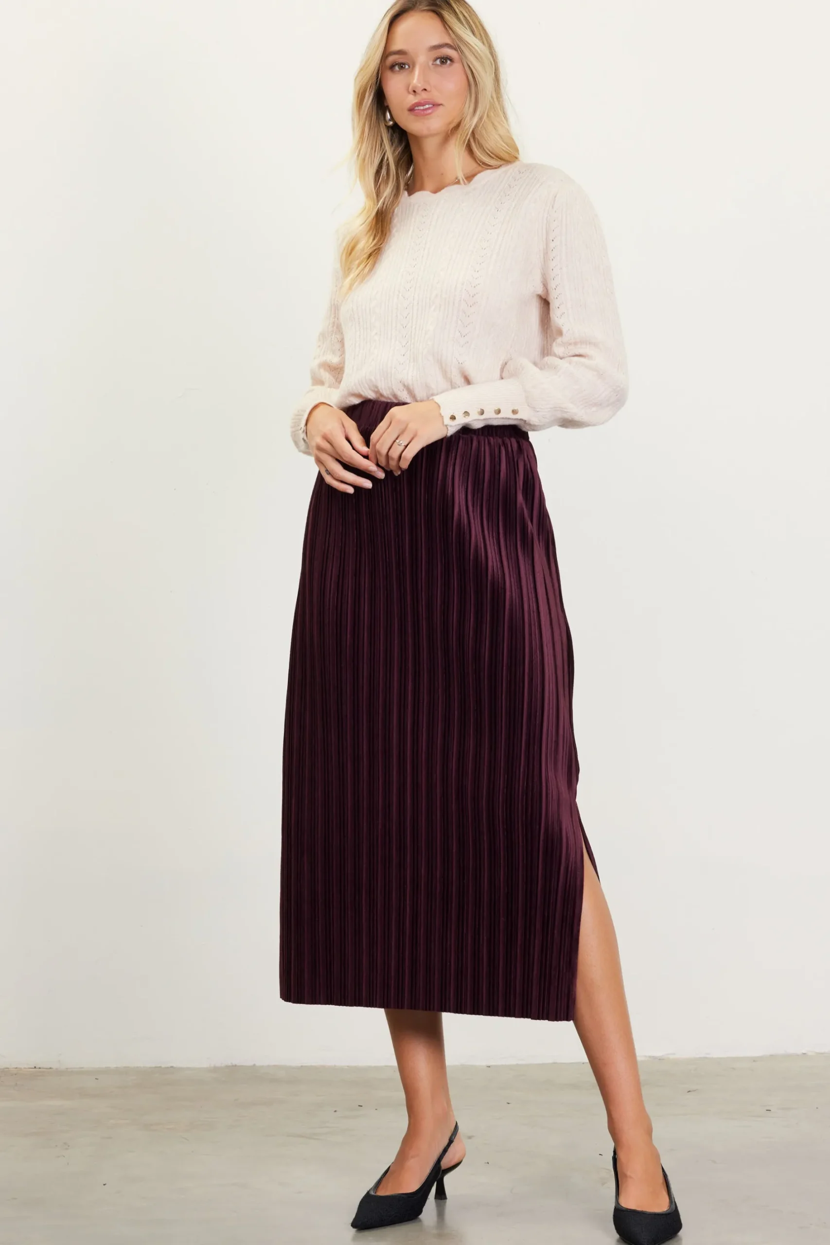 SKIES ARE BLUE Skirts*Pleated Velvet Midi Skirt Chocolate