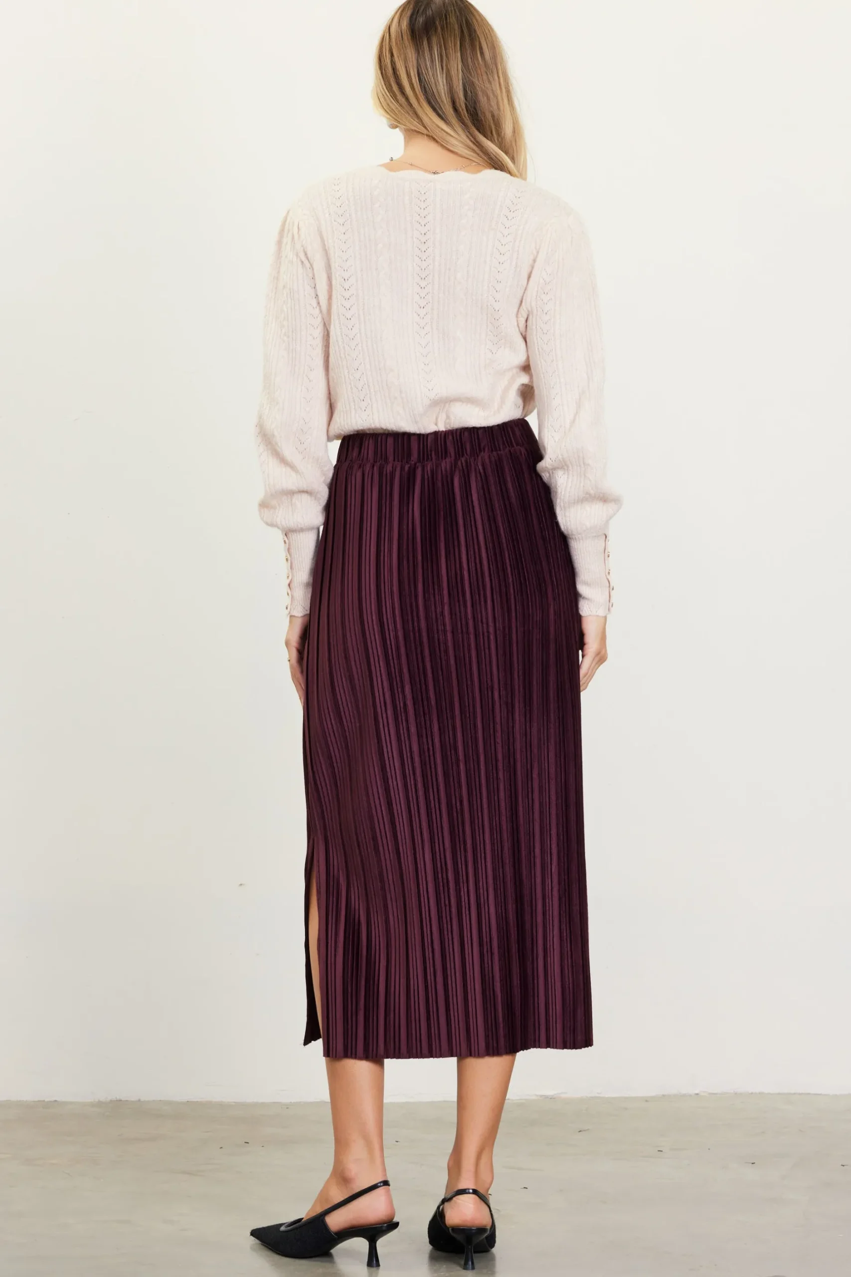 SKIES ARE BLUE Skirts*Pleated Velvet Midi Skirt Chocolate