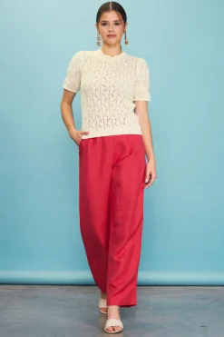 SKIES ARE BLUE Short Sleeve Tops|Sweaters*Pointelle Short Sleeve Sweater Ivory