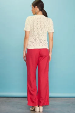 SKIES ARE BLUE Short Sleeve Tops|Sweaters*Pointelle Short Sleeve Sweater Ivory