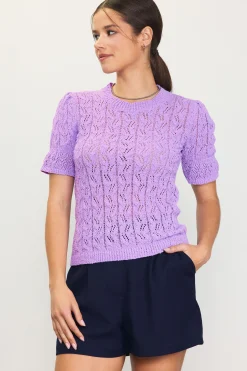 SKIES ARE BLUE Short Sleeve Tops|Sweaters*Pointelle Short Sleeve Sweater Lavender